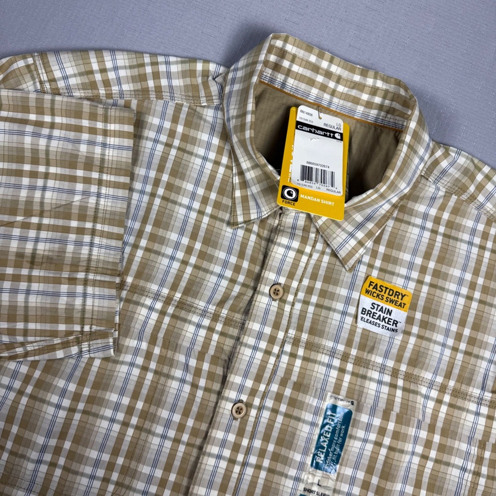 Carhartt Force Mandan Shirt Mens Large Tan Plaid Relaxed Fit 101549 253 NWT
